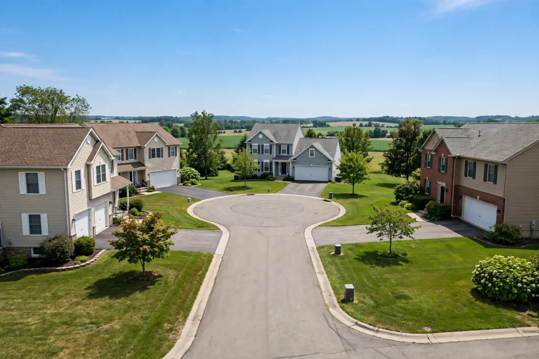 Suburban street with newer homes