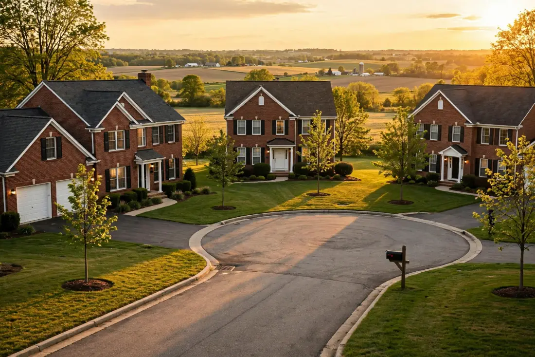 Suburban cul-de-sac with two-story homes